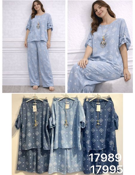 Conjunto blusa amplia rombos y pantalón