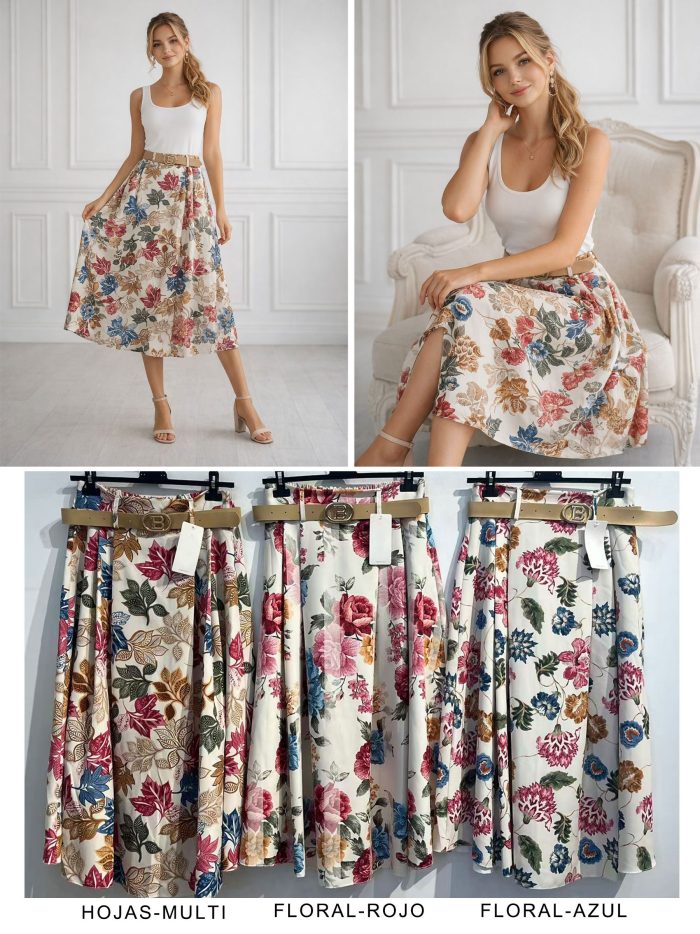 Gonna midi floreale con cintura | ZD-26564-FLORAL | B2B