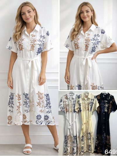 Abito a camicia con ricami floreali e cintura | ZD-6495-FLORAL 2