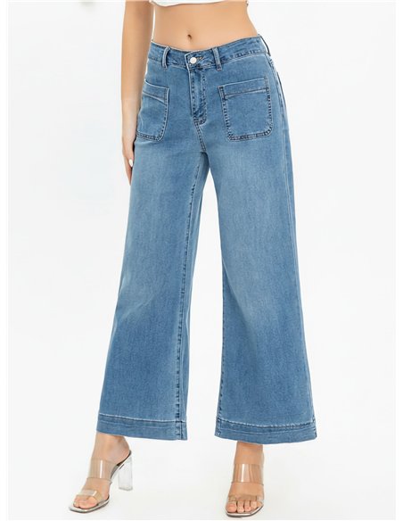 Jeans wide leg bolsillos plastrón