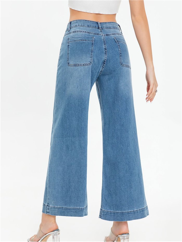 Jeans wide leg bolsillos plastrón
