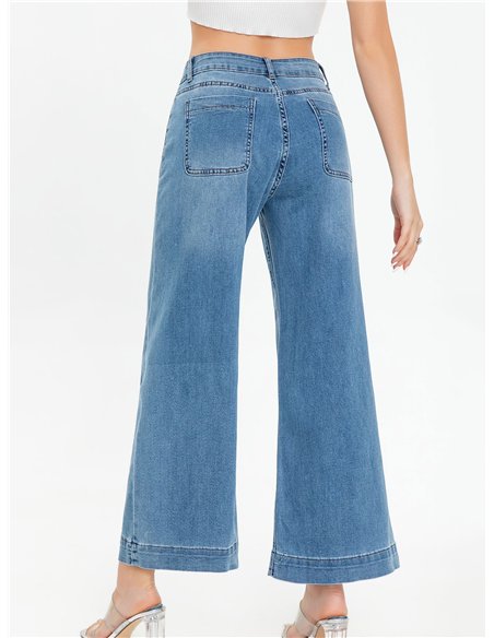 Jeans wide leg bolsillos plastrón