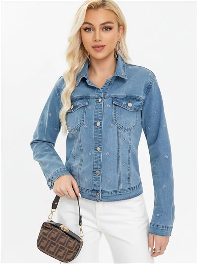 Chaqueta denim florecitas bordadas