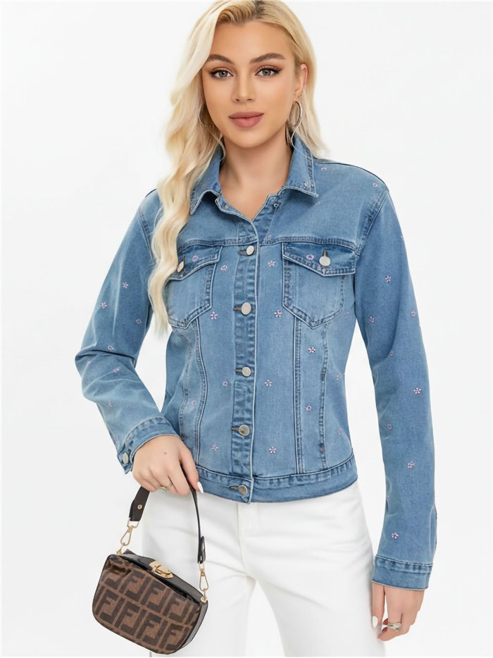 Chaqueta denim florecitas bordadas