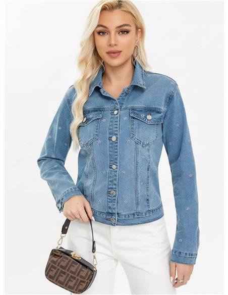 Chaqueta denim florecitas bordadas