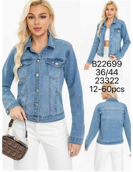 Chaqueta denim florecitas bordadas