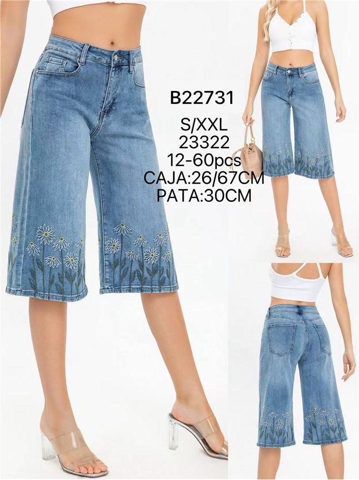Jeans culotte bordados de flores
