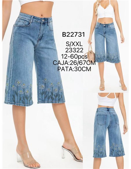 Jeans culotte bordados de flores