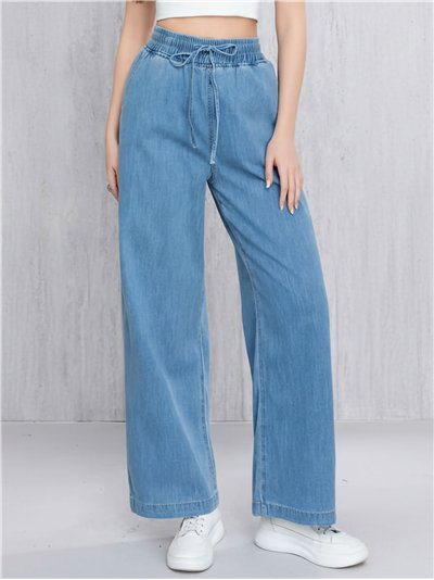 Jeans wide leg cintura elástica