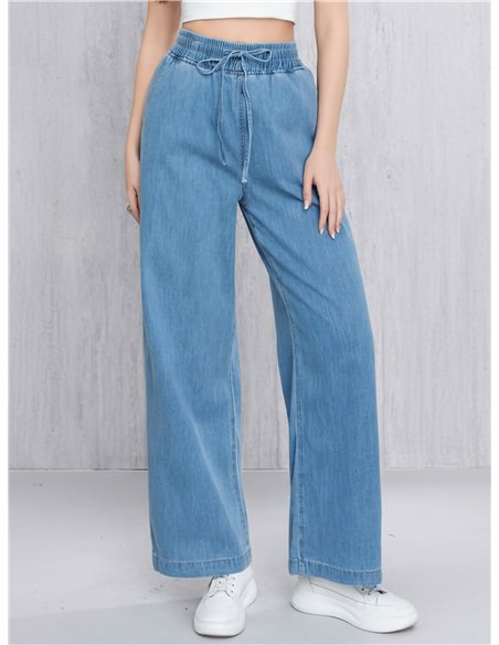 Jeans wide leg cintura elástica