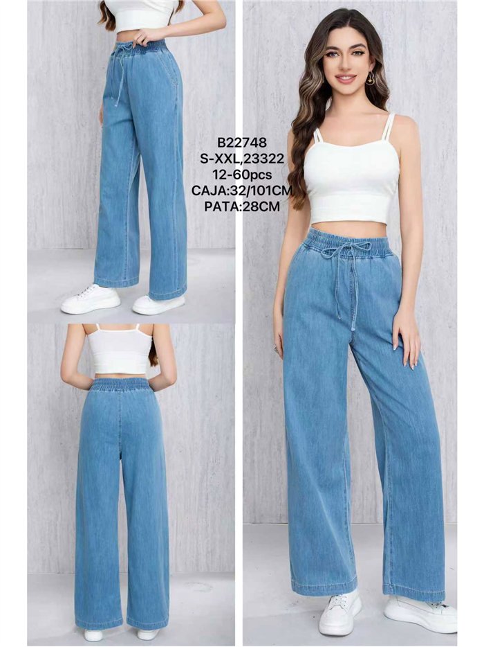 Jeans wide leg cintura elástica