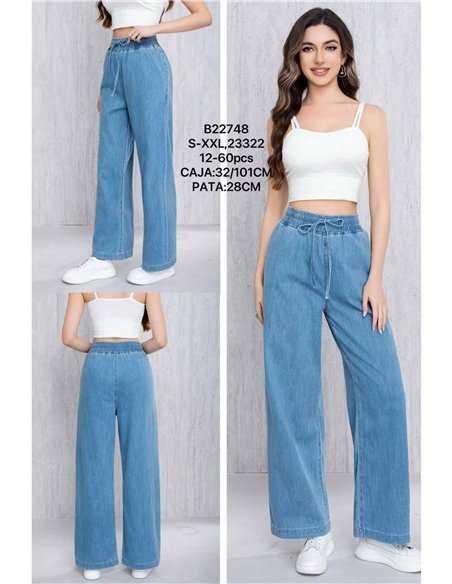 Jeans wide leg cintura elástica