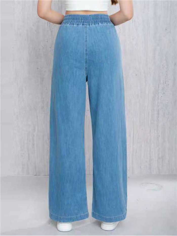 Jeans wide leg cintura elástica