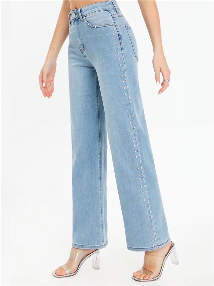 Jeans wide leg tachas