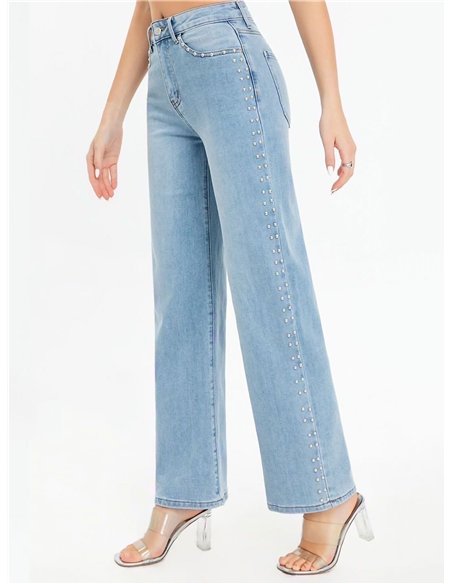 Jeans wide leg tachas