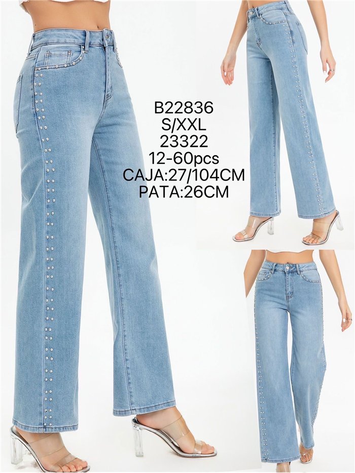 Jeans wide leg tachas