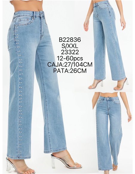 Jeans wide leg tachas