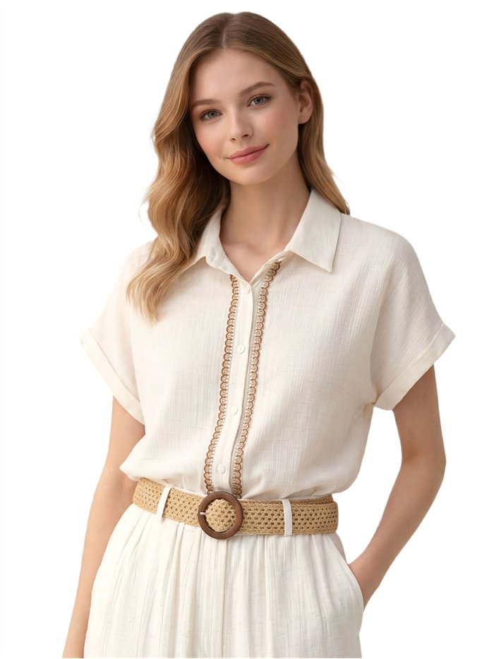 Trim detail short sleeve blouse
