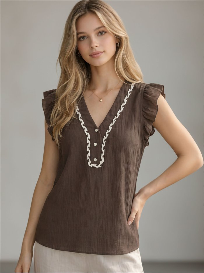 Ruffle trim crinkle blouse