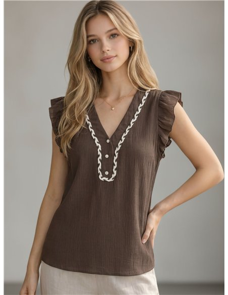 Ruffle trim crinkle blouse