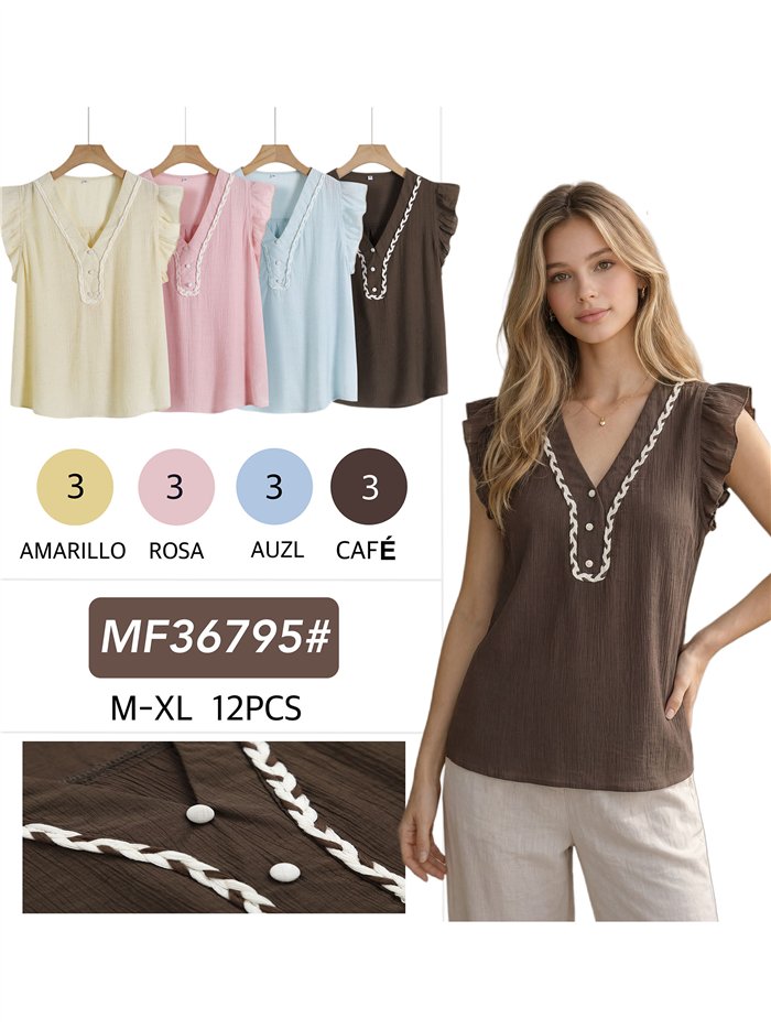 Ruffle trim crinkle blouse