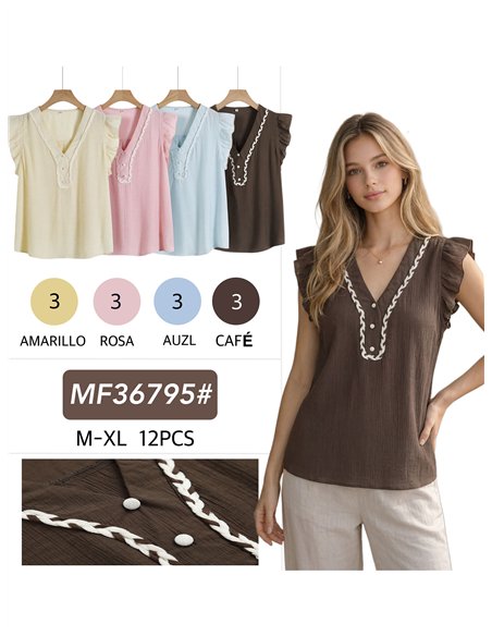 Ruffle trim crinkle blouse