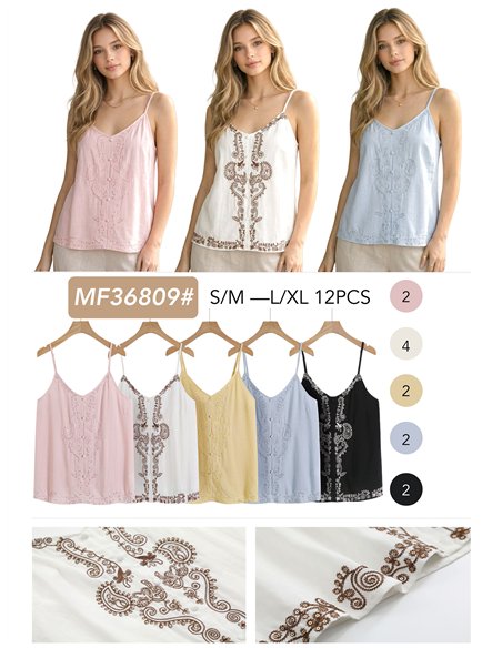 Embroidered cami top with sequins