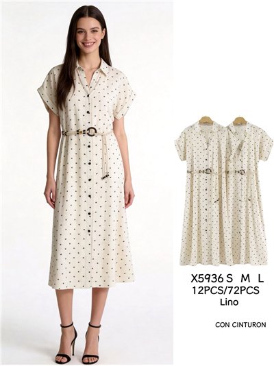 Vestido camisero midi con mini corazones y cinturón 2