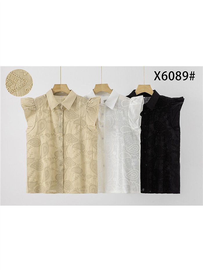 Blusa sin mangas con bordado paisley y volante
