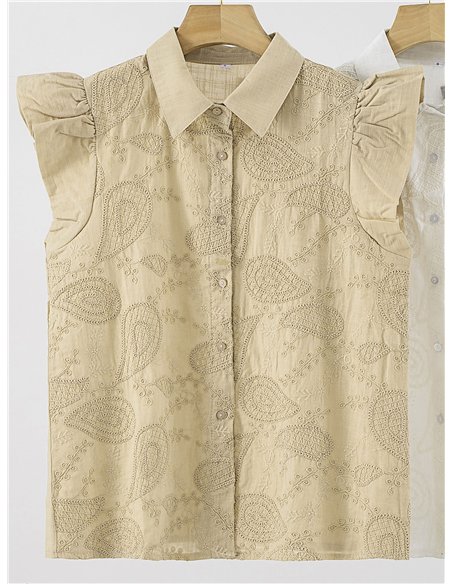 Blusa sin mangas con bordado paisley y volante