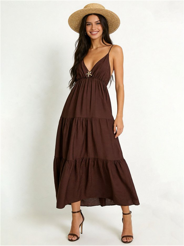 Langes, trägerloses Kleid mit Seesternverzierungen