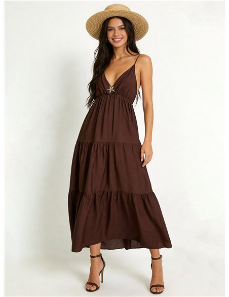 Langes, trägerloses Kleid mit Seesternverzierungen