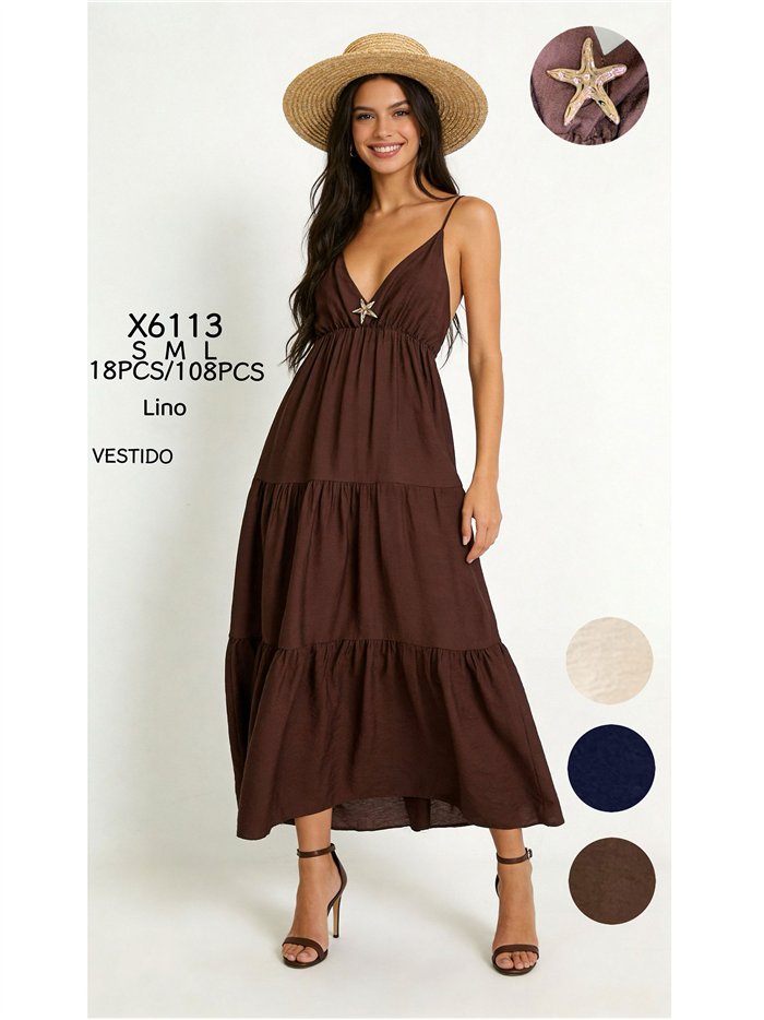 Langes, trägerloses Kleid mit Seesternverzierungen