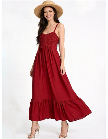 Vestido largo de tirantes con cuerpo bordado