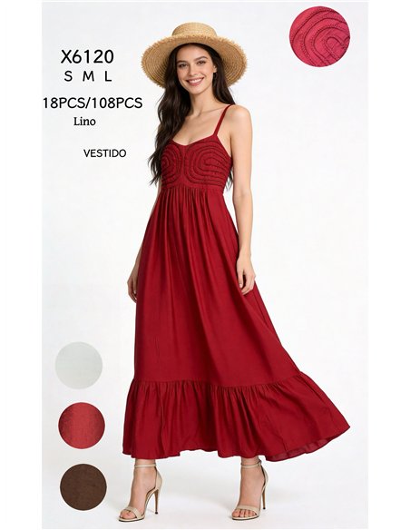 Vestido largo de tirantes con cuerpo bordado