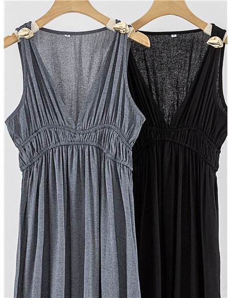 Vestido largo escote pico con detalle metálico