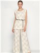 Conjunto blusa estampada hojas con cinturón y pantalón wide-leg