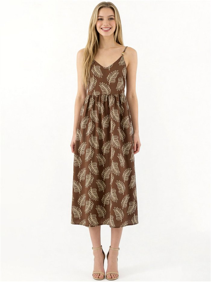 Vestido midi de tirantes estampado hojas