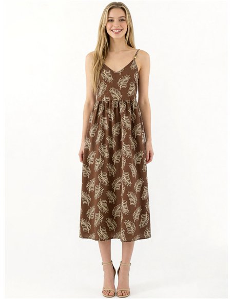 Vestido midi de tirantes estampado hojas