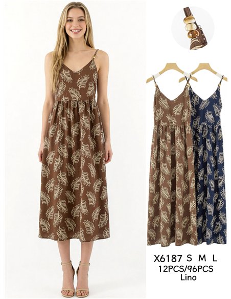 Vestido midi de tirantes estampado hojas