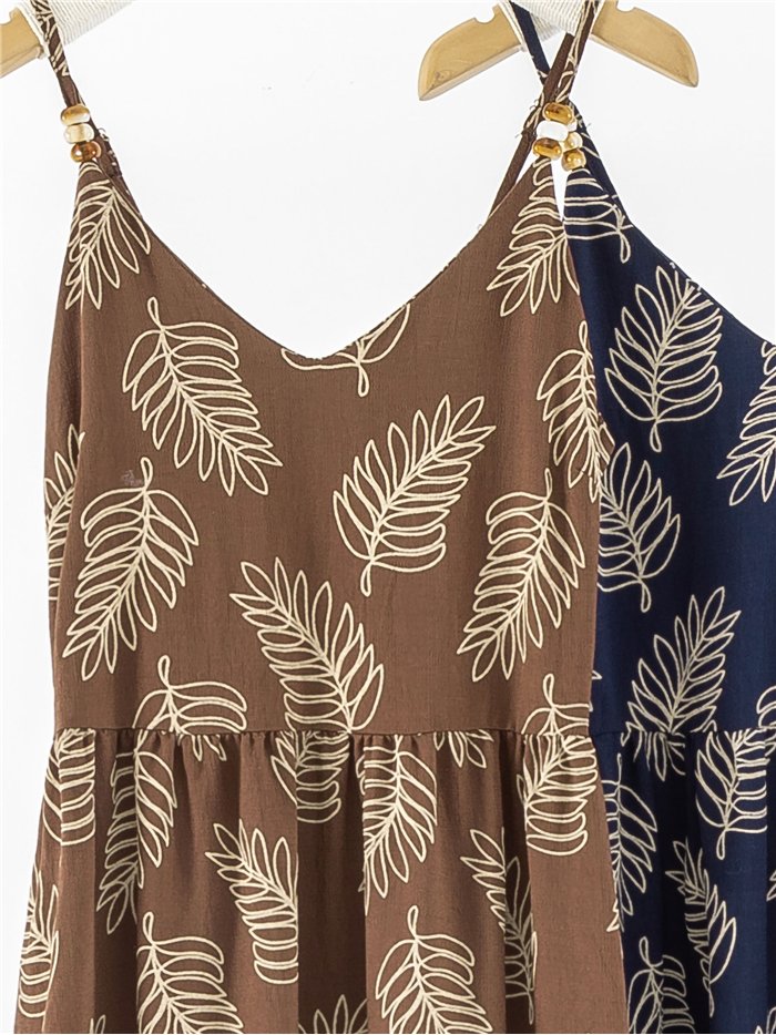 Vestido midi de tirantes estampado hojas