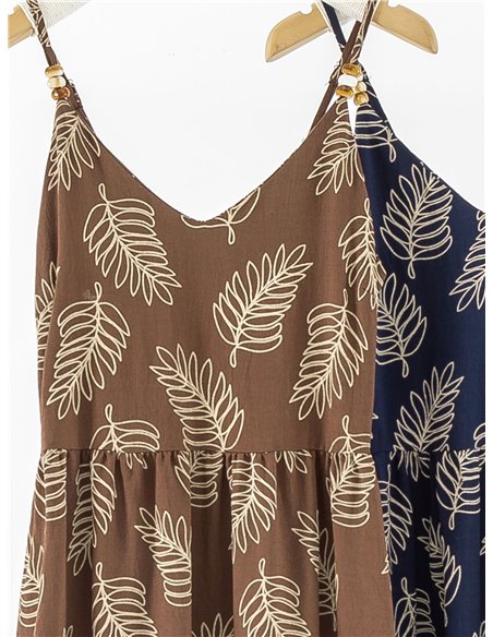 Vestido midi de tirantes estampado hojas
