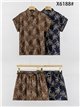 Conjunto camisa estampado hojas y short con cinturón