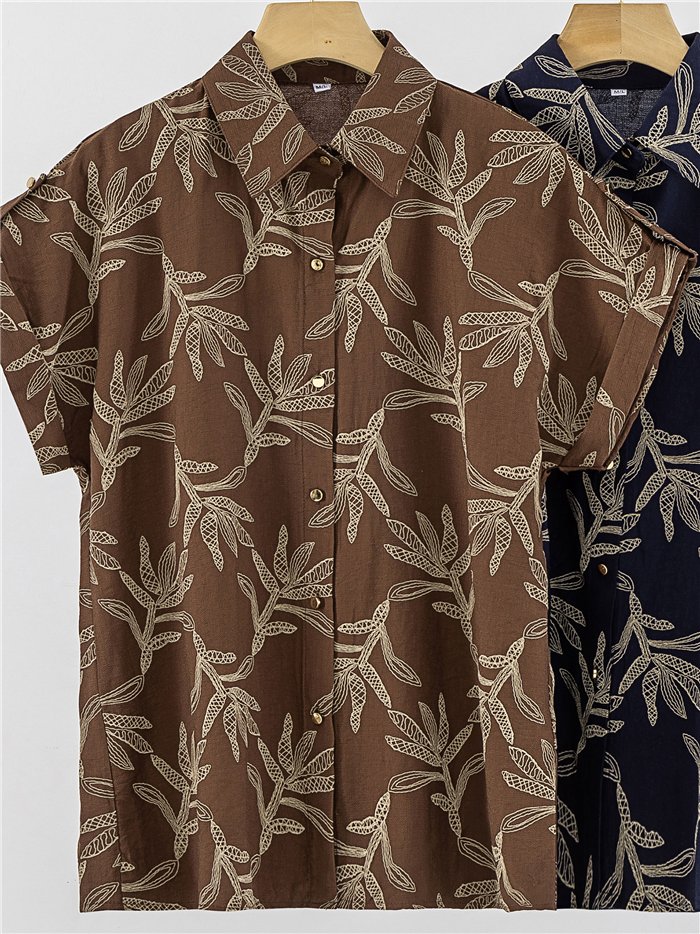 Conjunto camisa estampado hojas y short con cinturón