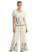 Conjunto blusa bordada de hojas y pantalón wide-leg