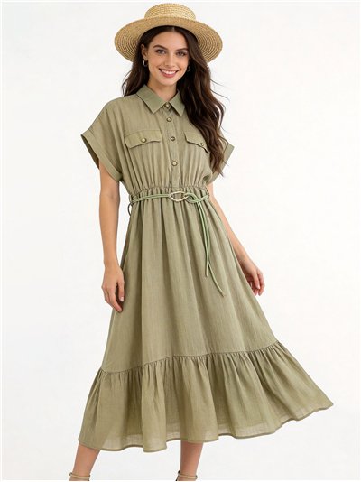 Vestido camisero midi con cinturón