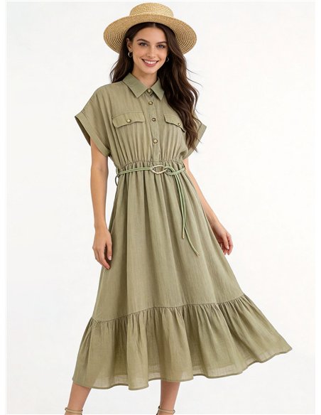 Vestido camisero midi con cinturón