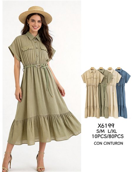 Vestido camisero midi con cinturón