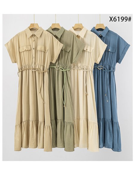 Vestido camisero midi con cinturón