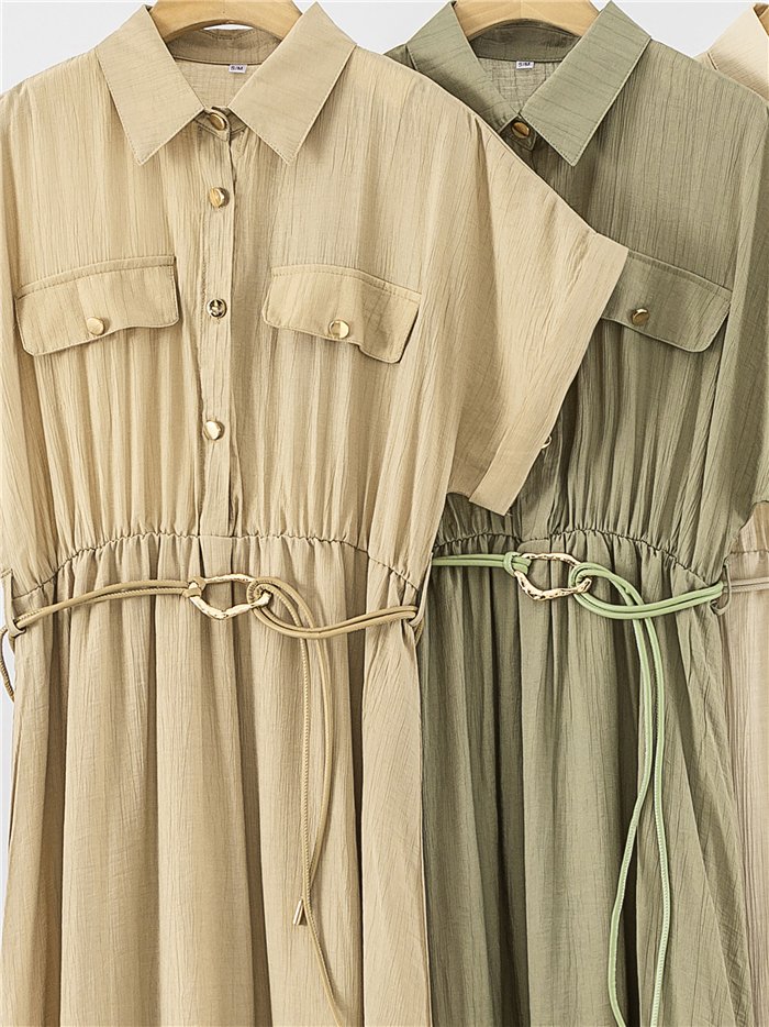 Vestido camisero midi con cinturón